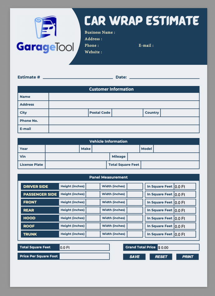 Car Wrap Estimate Template GarageTool